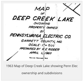 1963 Map of Deep Creek Lake showing Penn Elec ownership and subdivisions